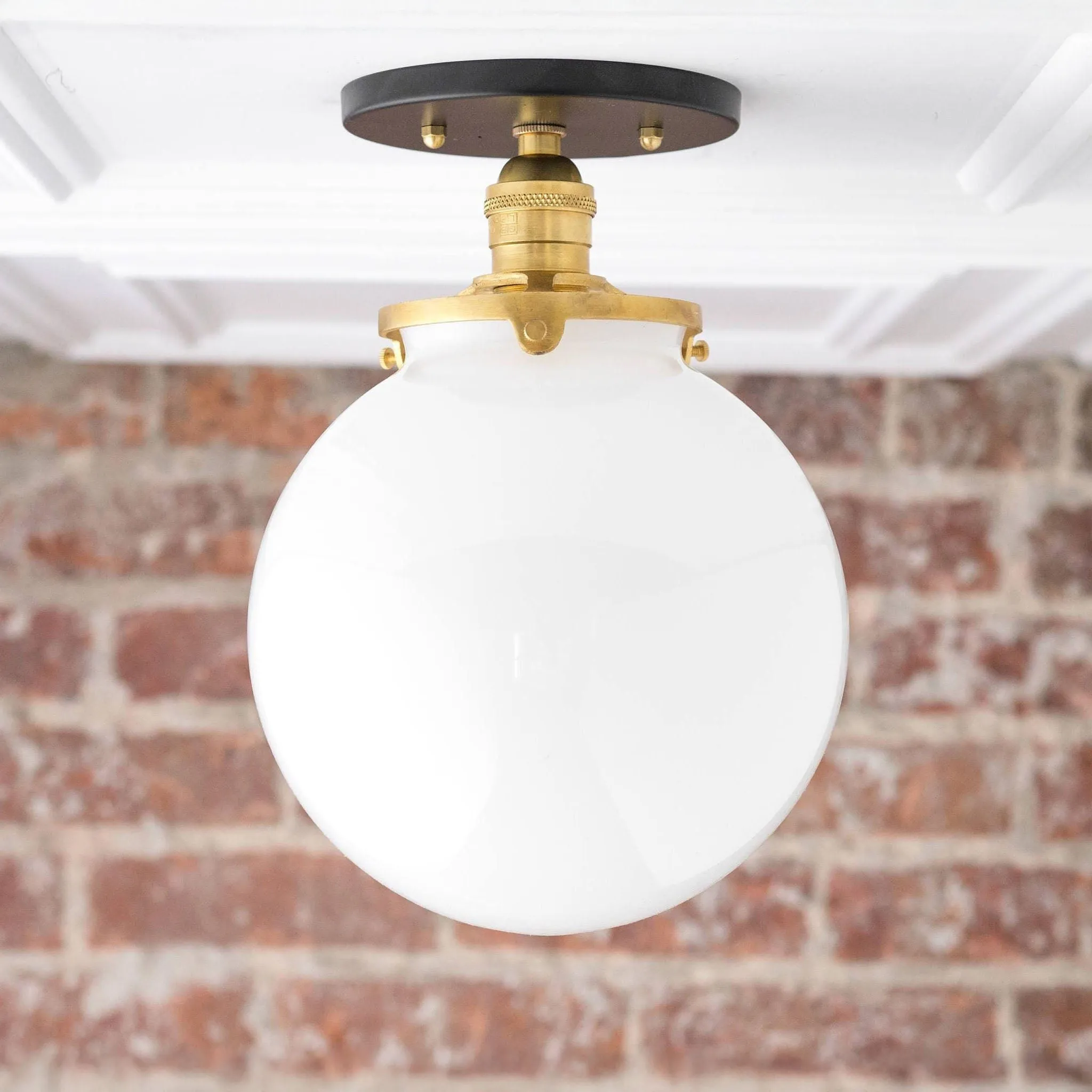 Glorica Glass Mid Century Semi Flush Ceiling Light - Whte Opal Gliass Globe Fixture T368