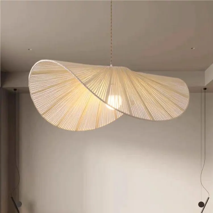 Wabi-Sabi Style Straw Hat Pendant Light For Living Room