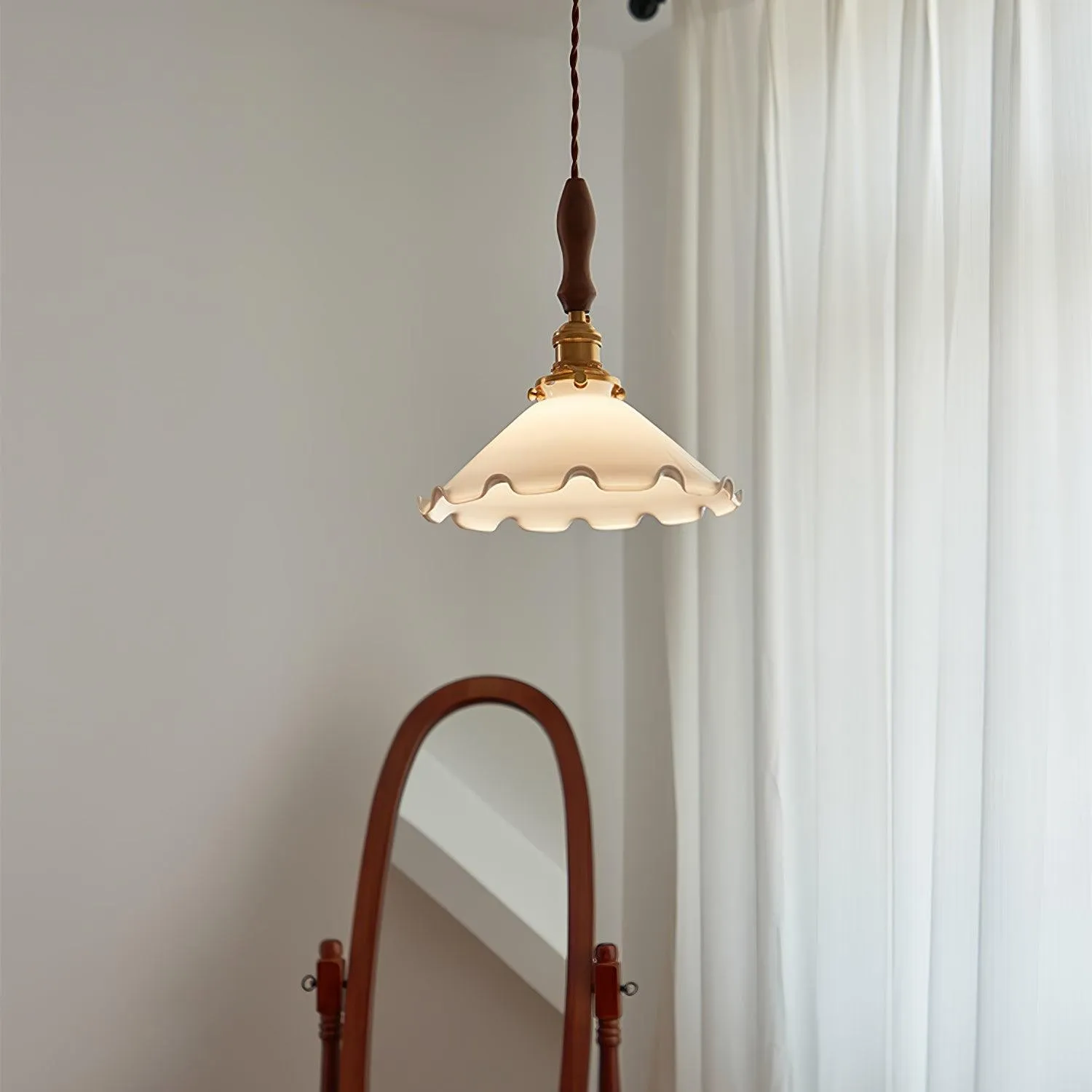 Vintage White Glass Skirted Pendant Lamp M366