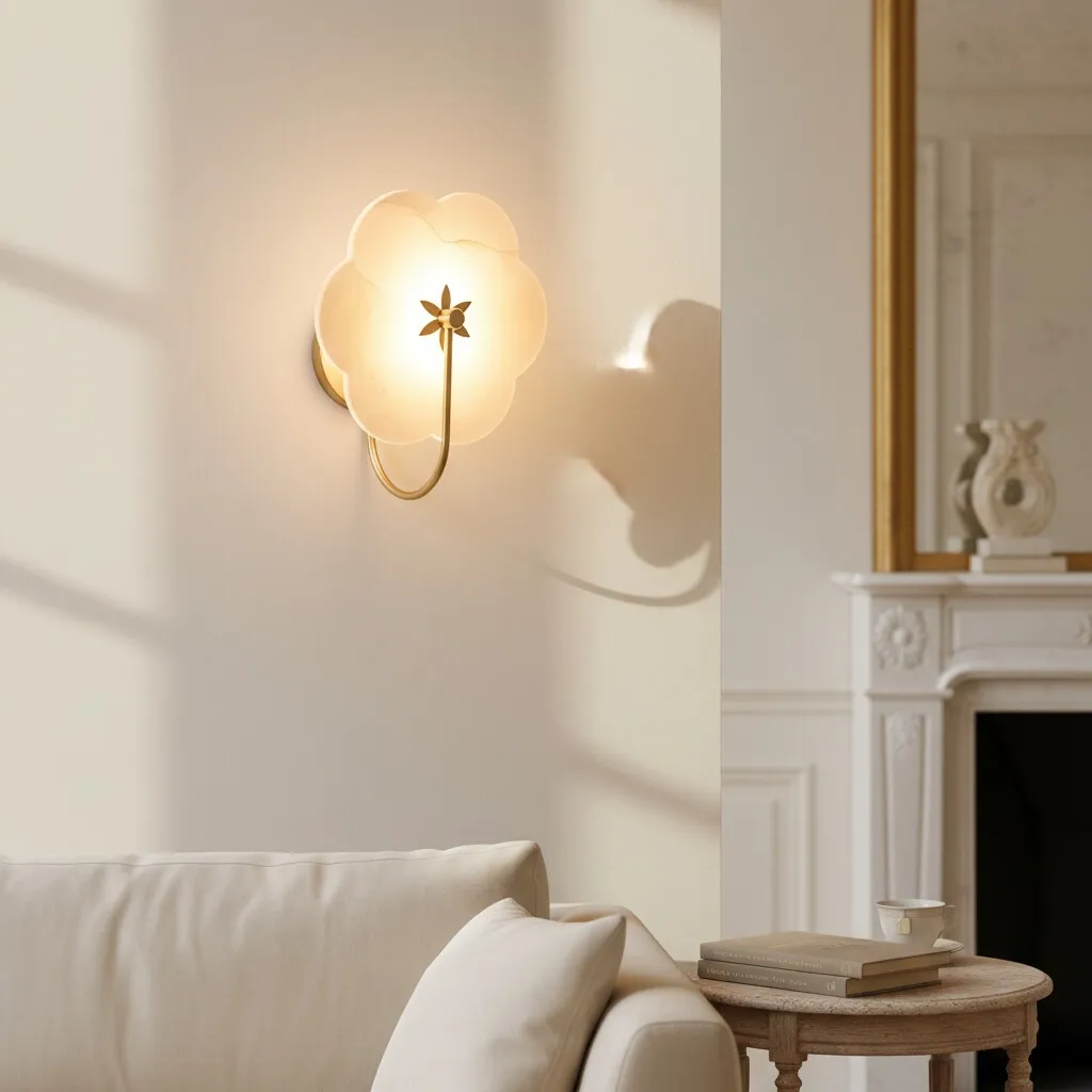Albi Alabaster Wall Lamp - Carved floral Outlines are Suitable for Living Rooms or Bedrooms T728