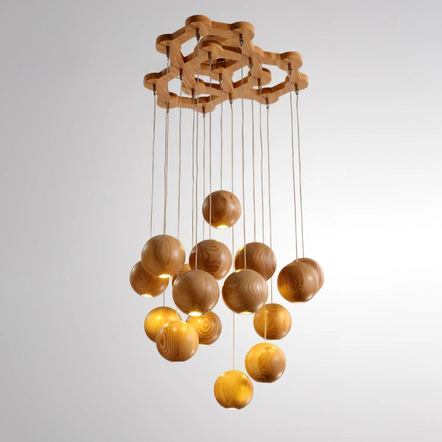 Wooden Orb Sphere Cluster Pendant Light G72