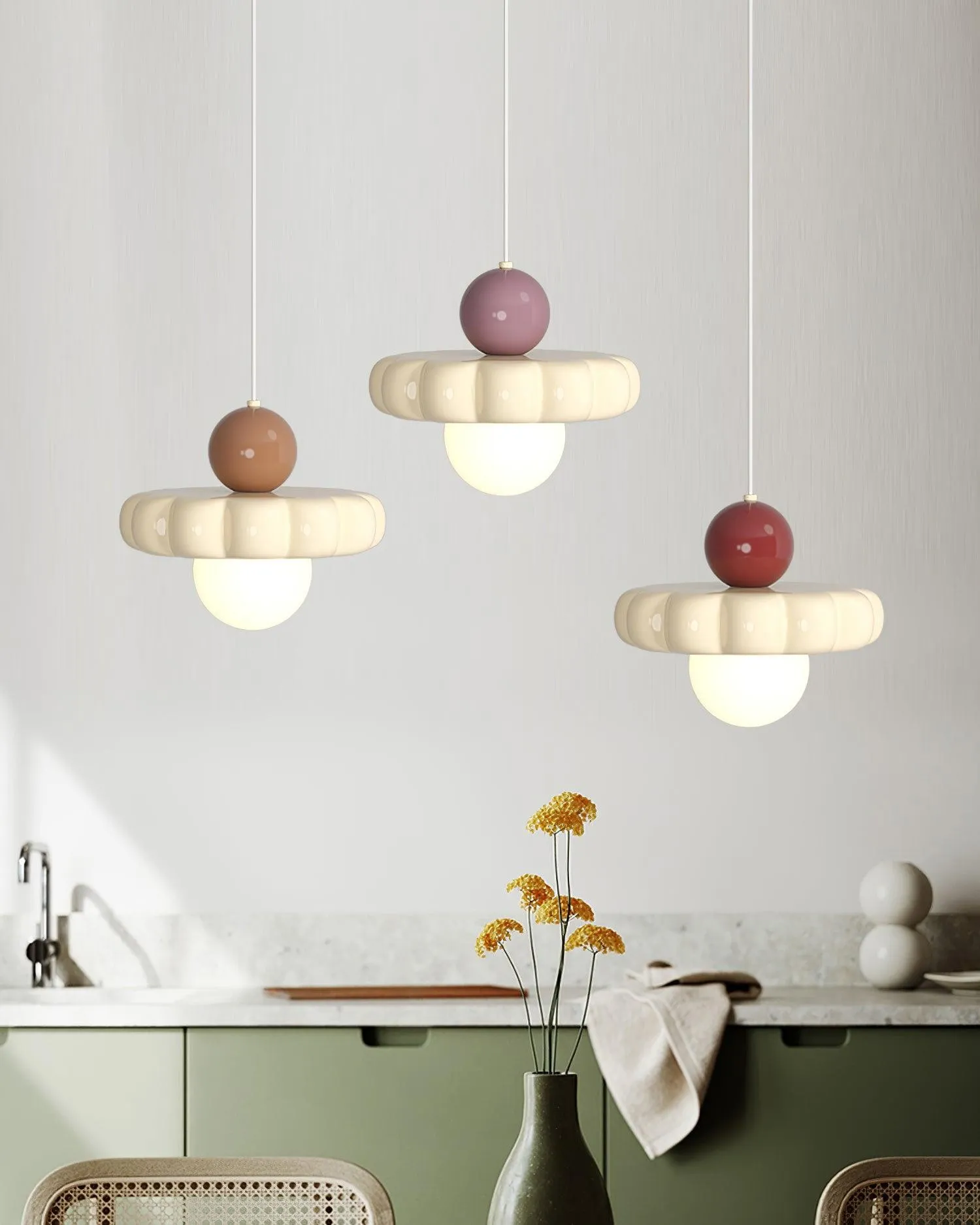Cream Style Long Line Pumpkin Texture Pendant Lamp M173