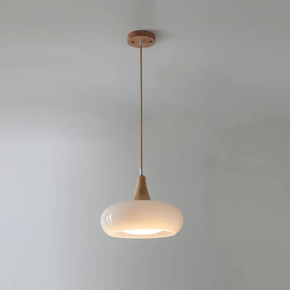 Graceful Glass Pendant Lamp with Sculptural Wooden Detail S248