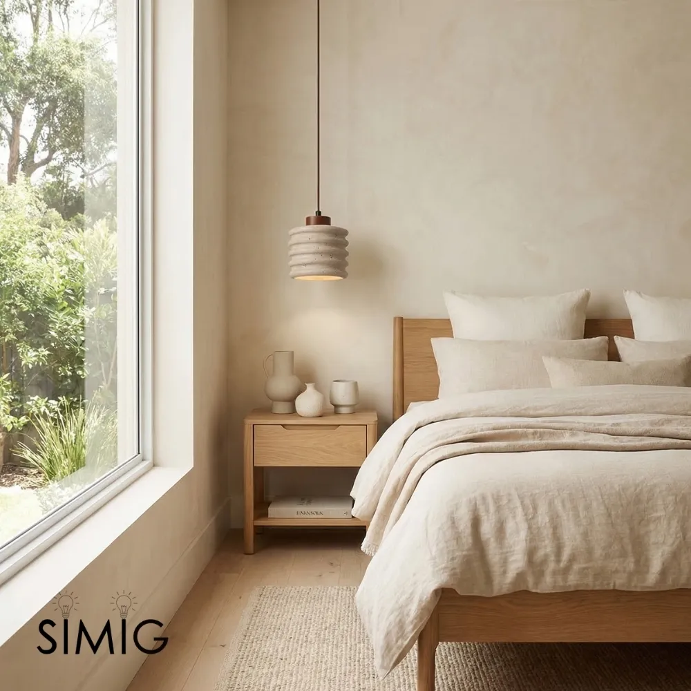 Textured Travertine Hanging Light - Minimalist Bedroom Pendant S265