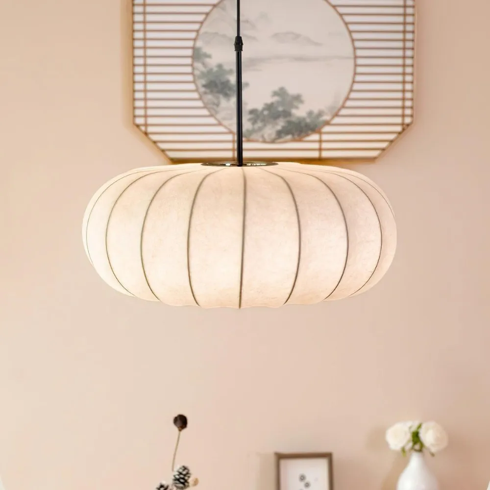 Simple Wabi-sabi White Lantern Fabric Pendant Lamp M06
