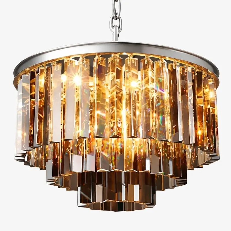 Aurevon Crystal Prism Metal Frame Modern Ceiling Chandelier for Home and Hotel T494