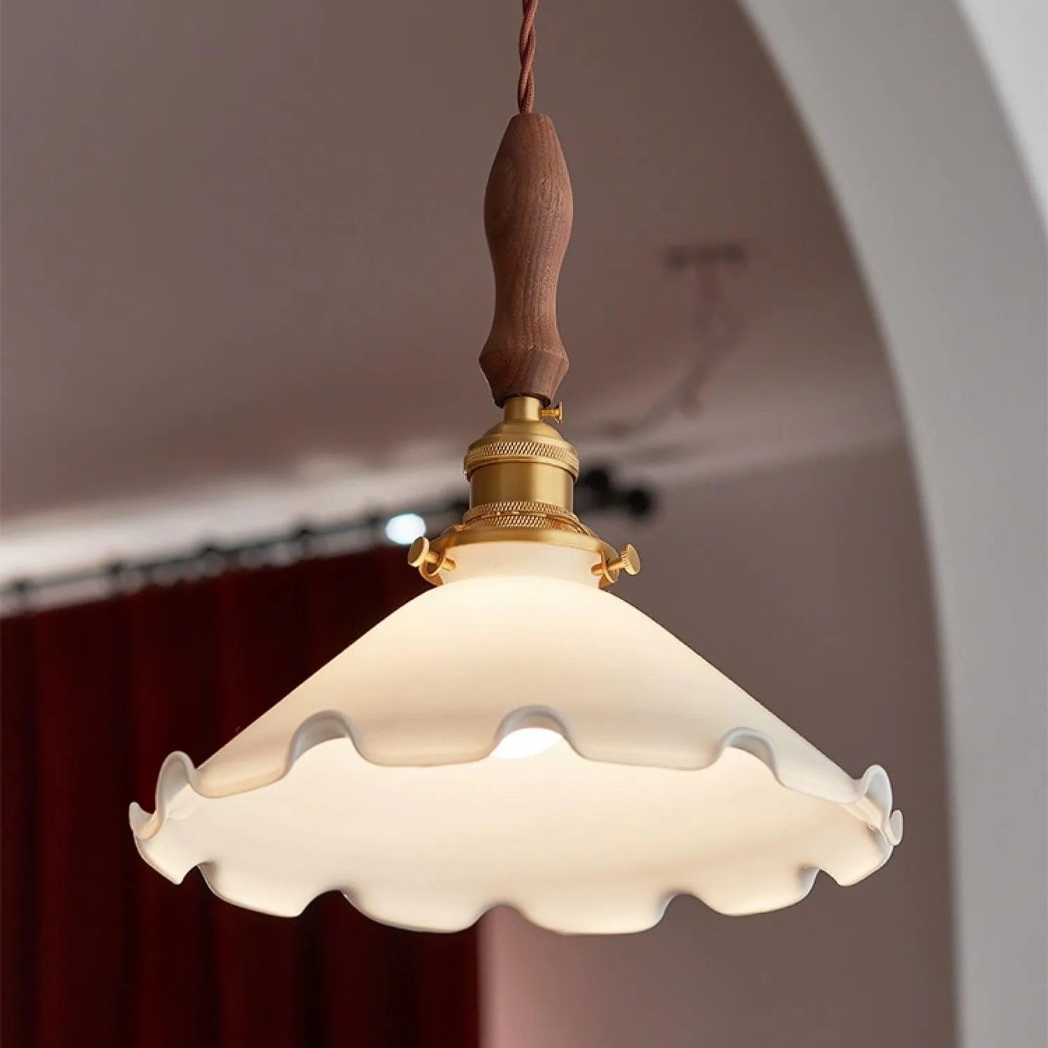 Vintage White Glass Skirted Pendant Lamp M366
