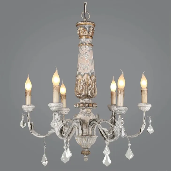 Wooden Iron Vintage Crystal Chandelier