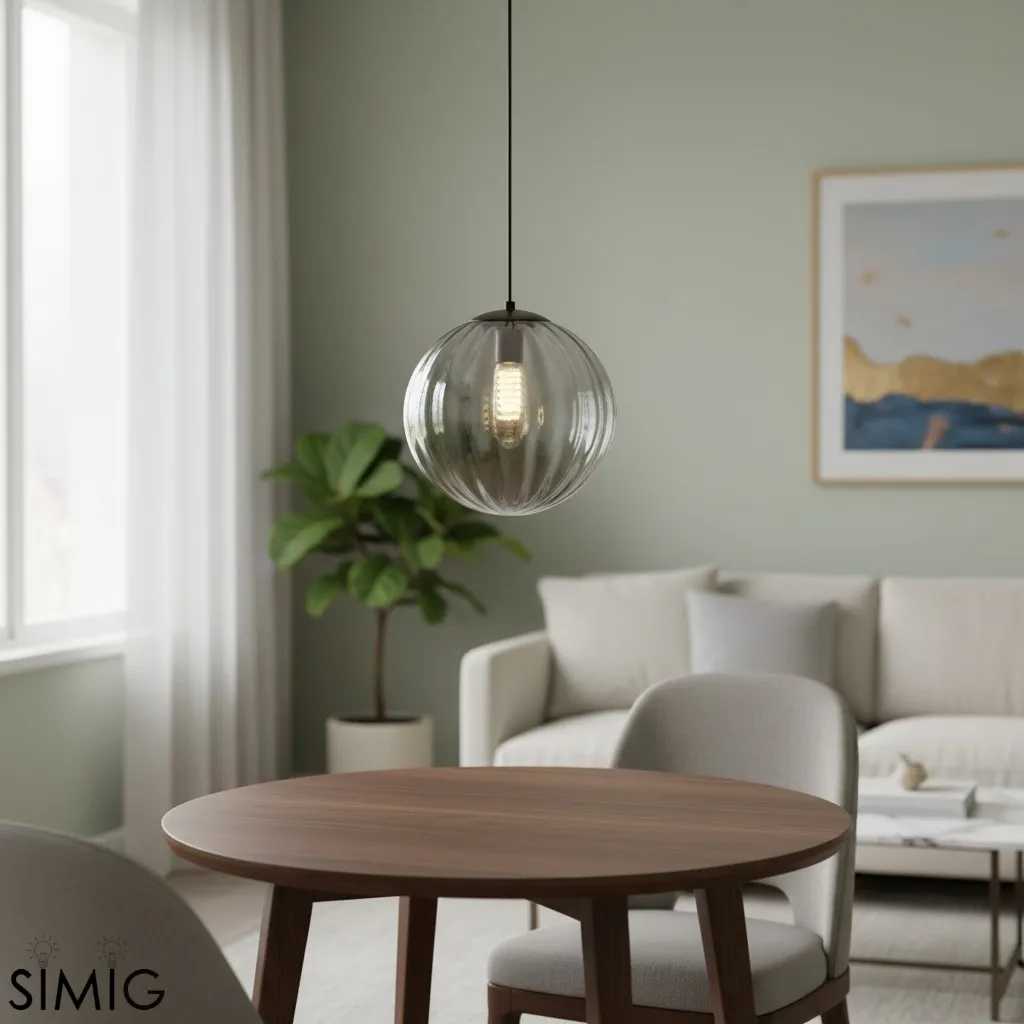 Lunorie Iron Metal Glass Globe Pendant Light - Sculpted Adjustable Pendant for Dining Spaces T570