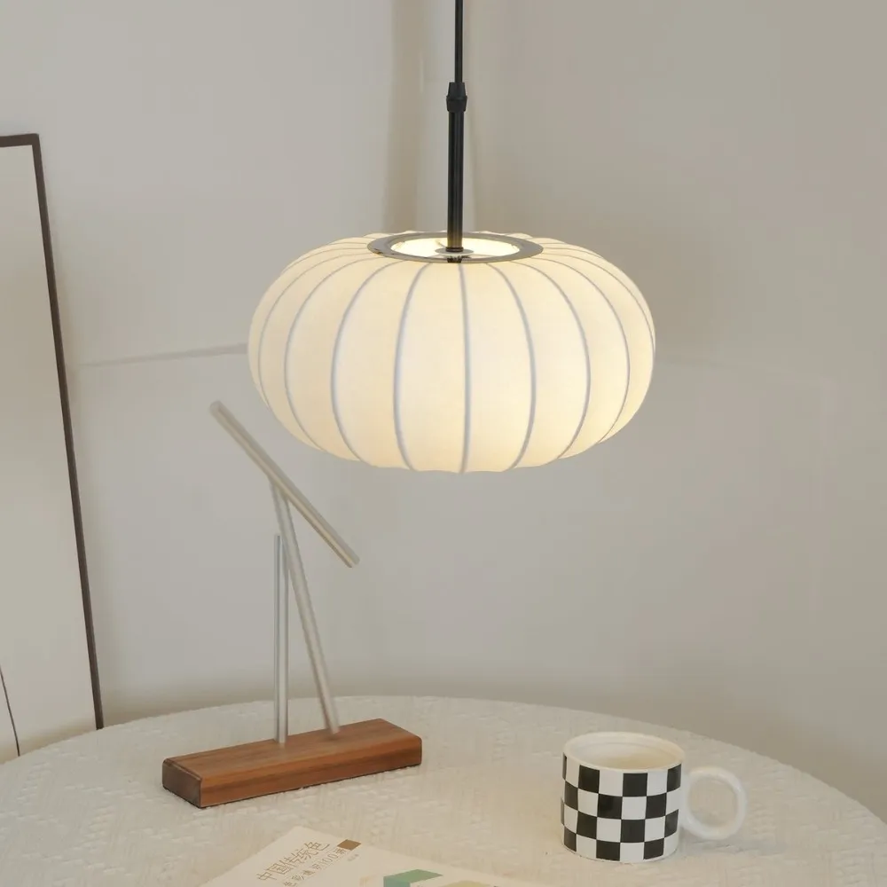 Simple Wabi-sabi White Lantern Fabric Pendant Lamp M06