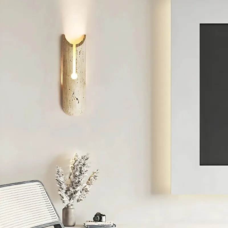 Cylindrical Y-Shaped Travertine Wall Lamp - Warm LED Light for Modern Homes S321