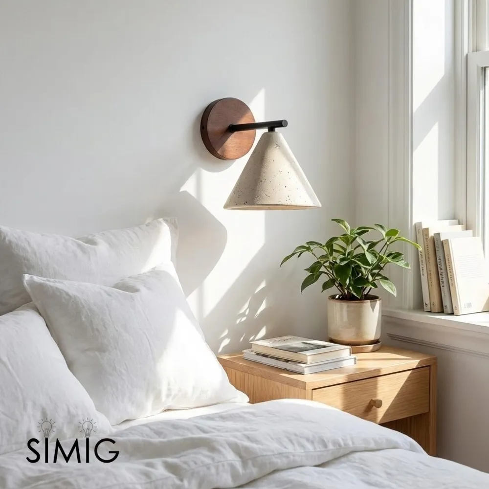 Textured Travertine Cone Wall Light - Minimalist Bedroom Sconce M56