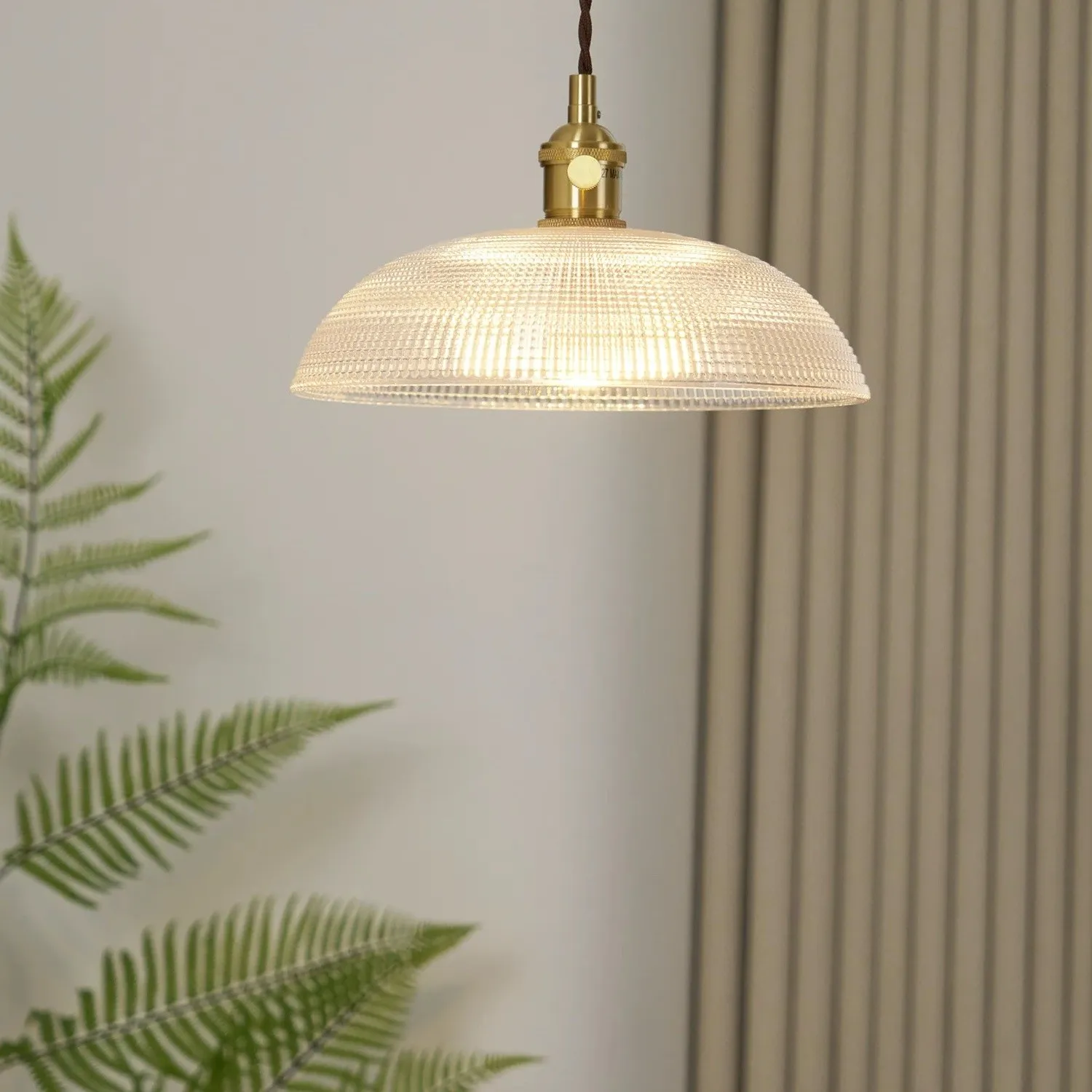 Modern Spiral Pendant Light – Textured Ribbed Glass Shade S225