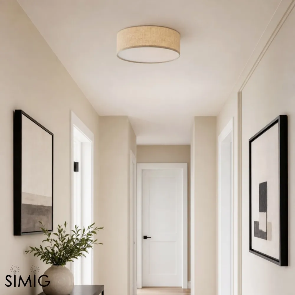 Dumora Linen Drum Ceiling Light – Modern Flush Mount Design T001