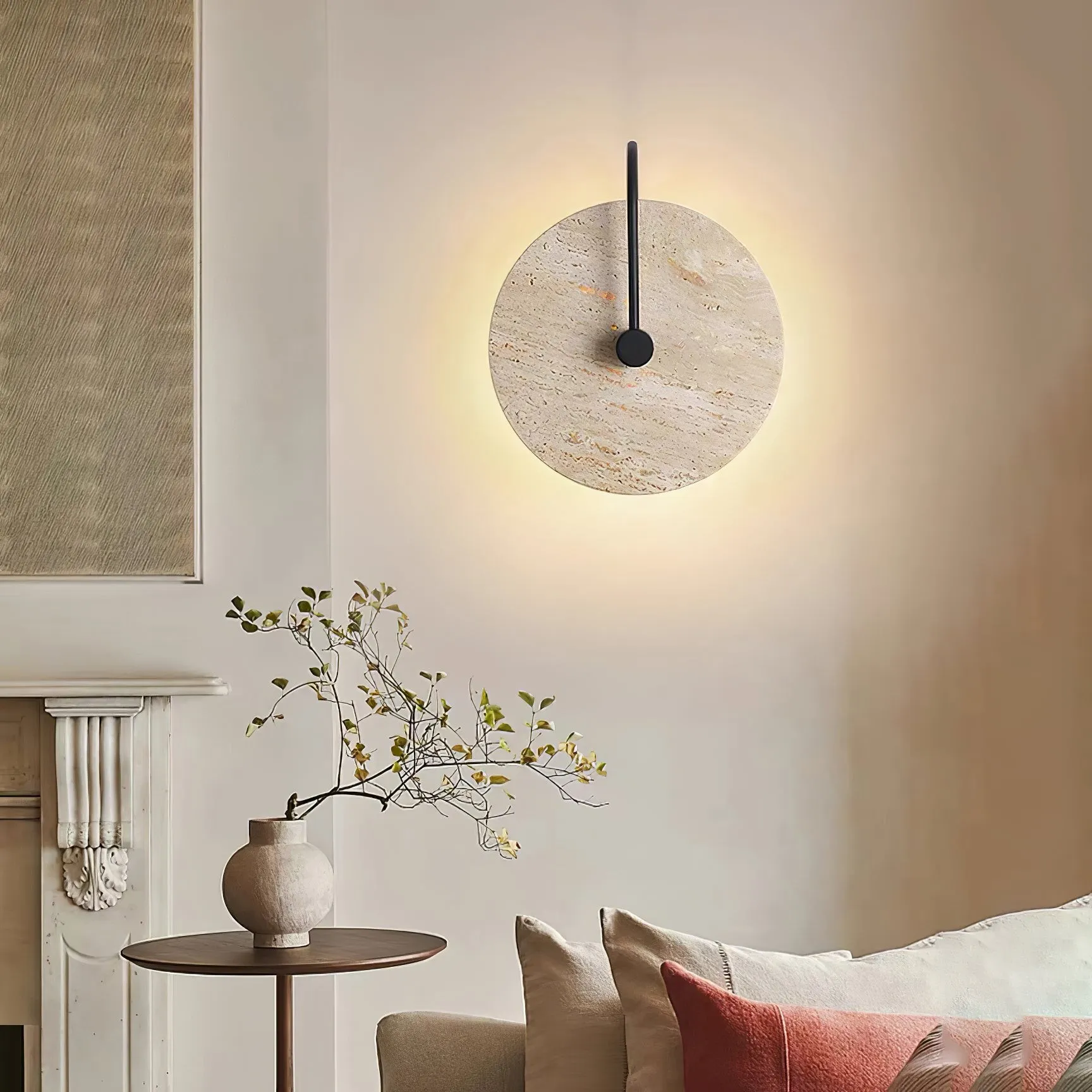 Simple Clock-Shaped Travertine Wall Lamp M509