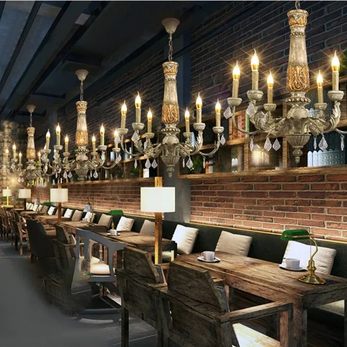 Wooden Iron Vintage Crystal Chandelier