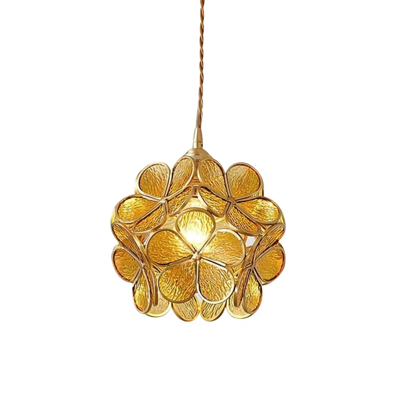 Nordic Brass Flower Petal Glass Pendant Light S10