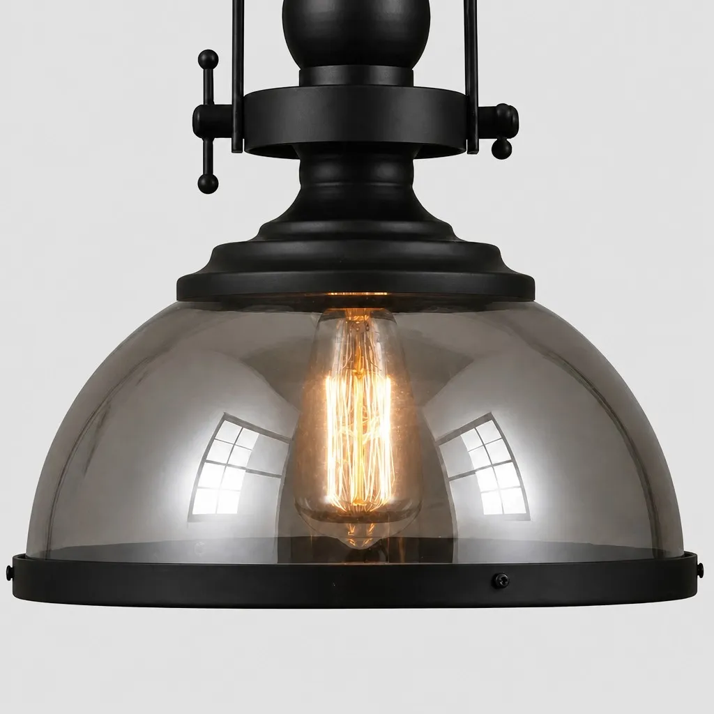 Ivoran Industrial Metal Smoky Glass Pendant Lamp - Suitable for Kitchen Island T2245