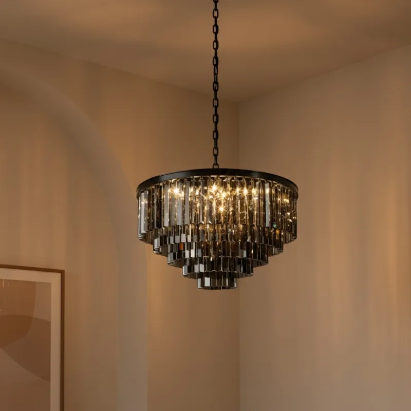 Aurevon Crystal Prism Metal Frame Modern Ceiling Chandelier for Home and Hotel T494