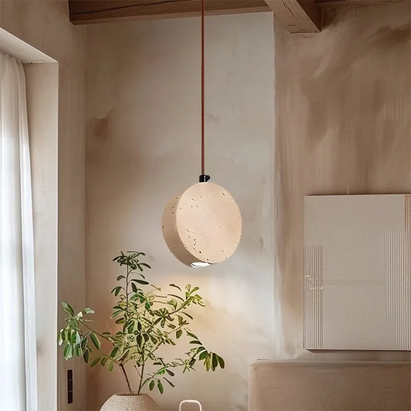 Elegant Round Travertine Pendant Light – Wabi-Sabi Inspired S272