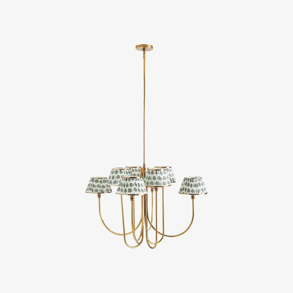 Ruchee Chandelier - Layered Fabric Shade Brass Ceiling Light for Dining or Living Spaces T710