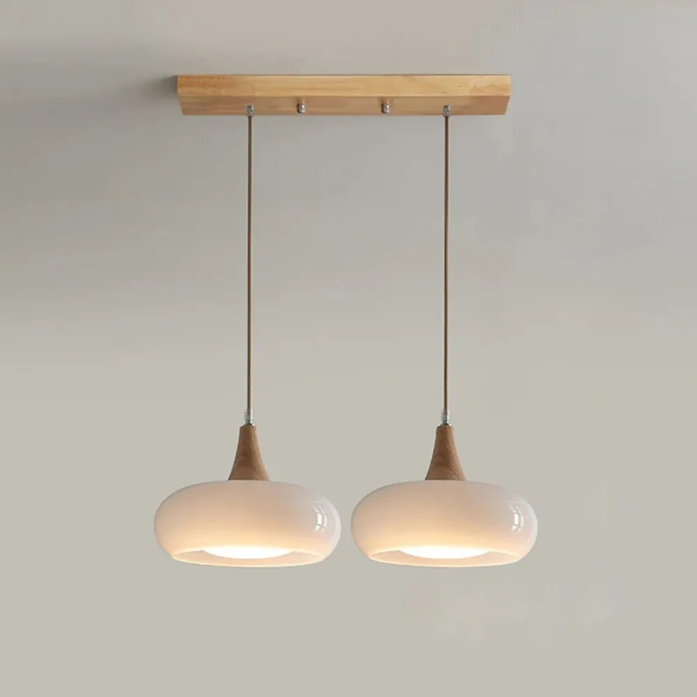 Graceful Glass Pendant Lamp with Sculptural Wooden Detail S248