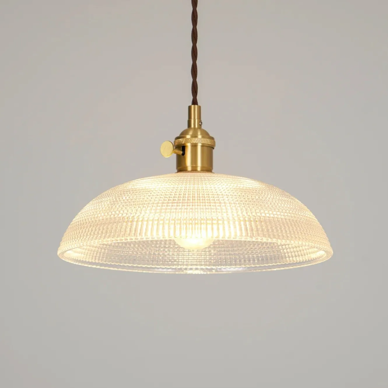 Modern Spiral Pendant Light – Textured Ribbed Glass Shade S225