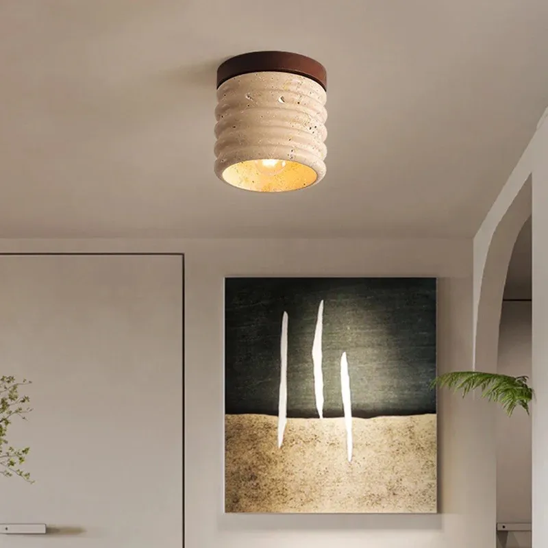 Medieval Wabi-Sabi Travertine Light – Cylinder Ceiling Lamp S293