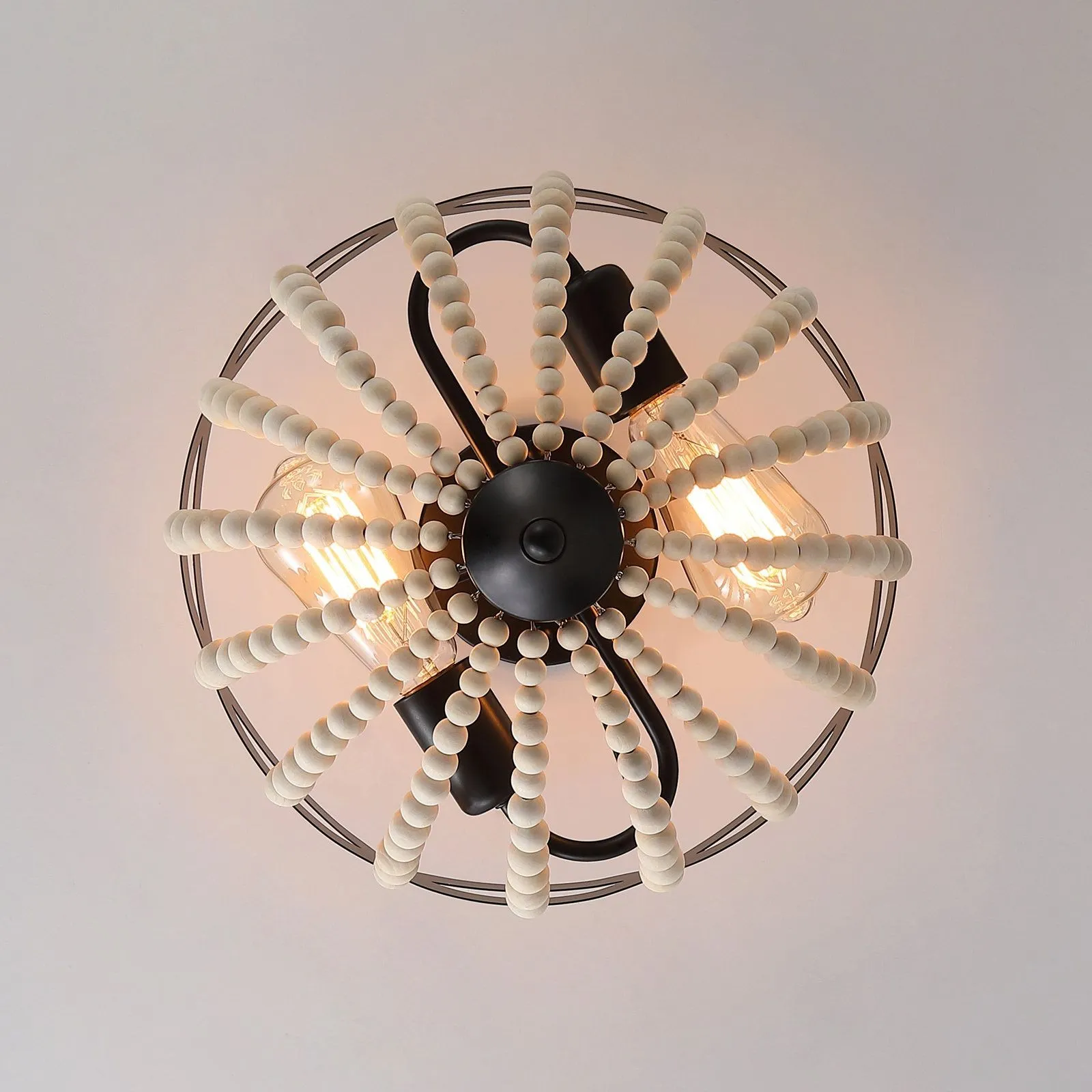 Retro Rustic Metal Wooden Beads Ceiling Lamp S150