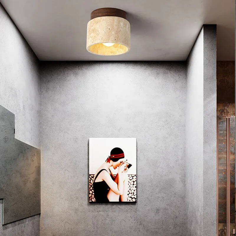 Natural Stone Travertine Ceiling Light - Minimalist Cylindrical Lamp G31