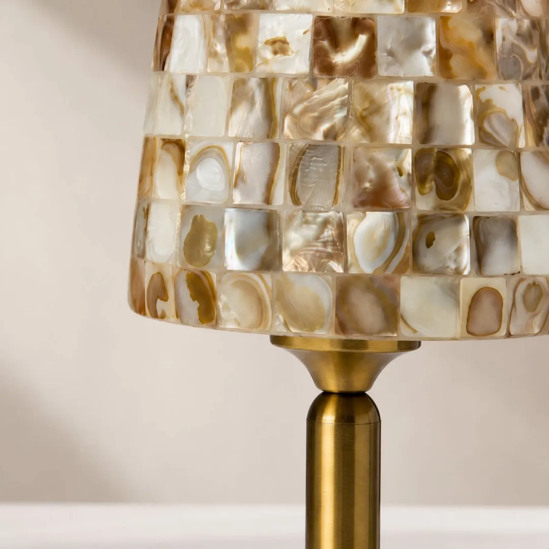 Detailed view of shell texture and metal stem