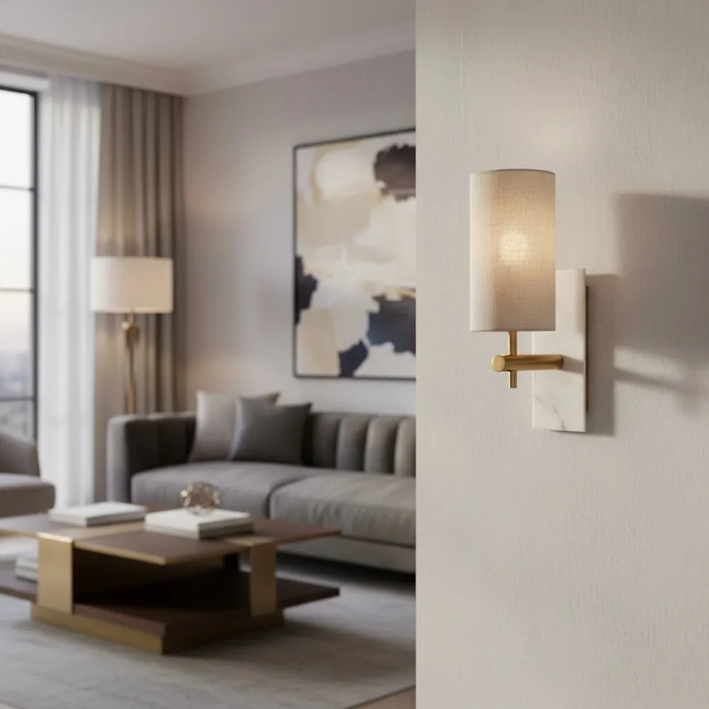 Linemora Timeless Marble Wall Lamp - Natural Linen Shade for Hallway T465