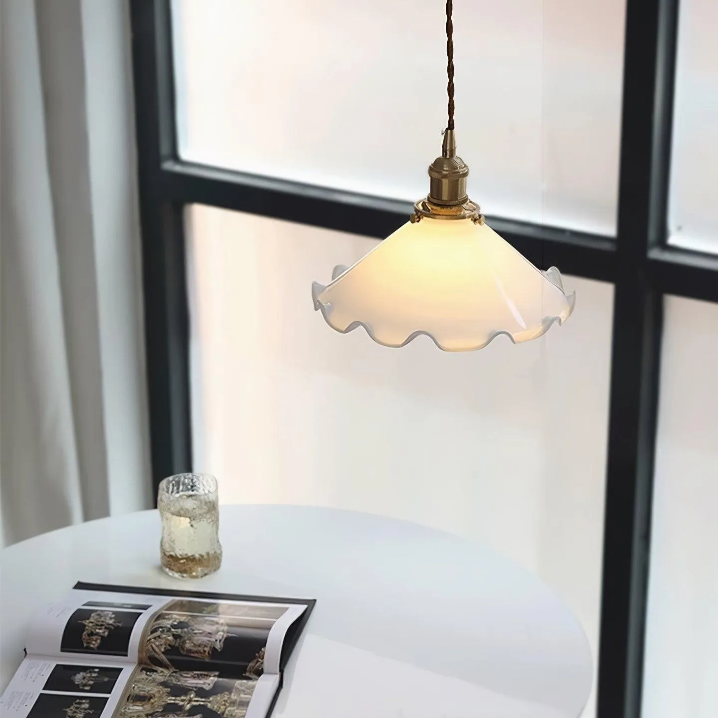 Vintage White Glass Skirted Pendant Lamp M366