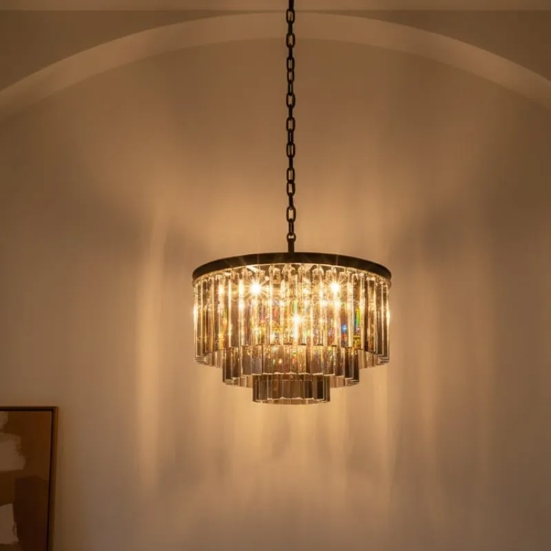 Aurevon Crystal Prism Metal Frame Modern Ceiling Chandelier for Home and Hotel T494
