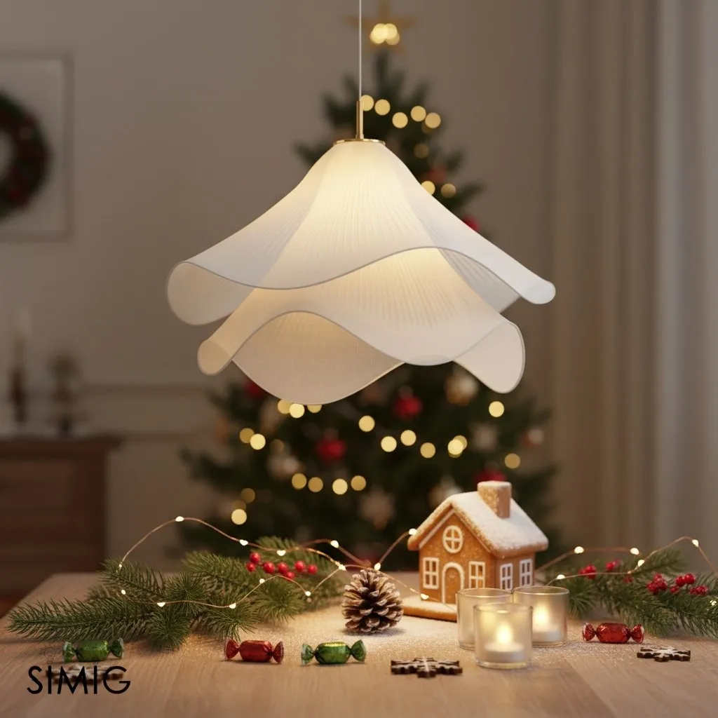 Ethereal Bloom Flower Pendant Light - Elegant White Fabric Pendant Light T087
