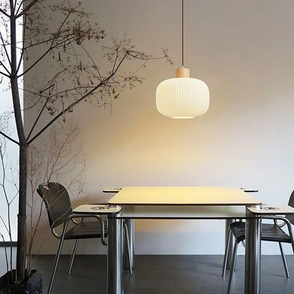 Nordic White Lantern-Like Glass Pendant Lamp M27