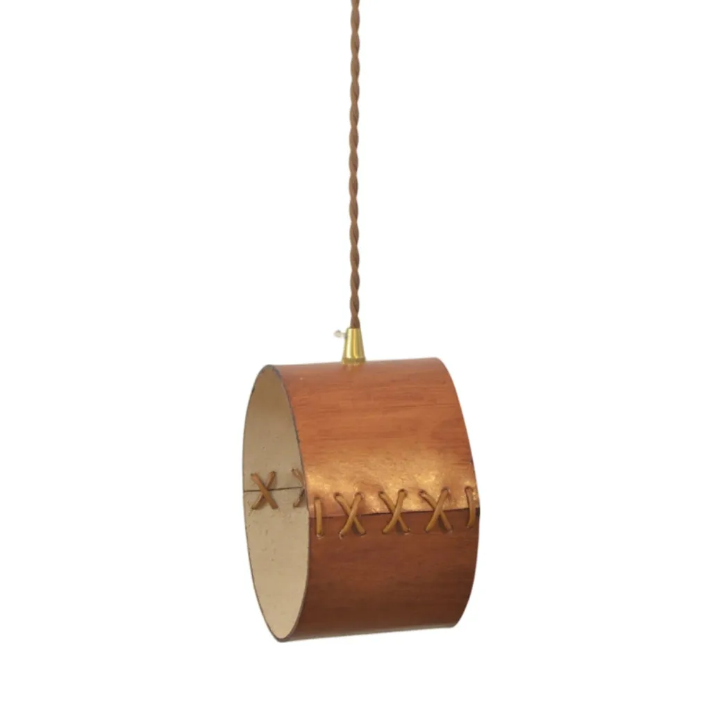 Brown large leather cylinder pendant light