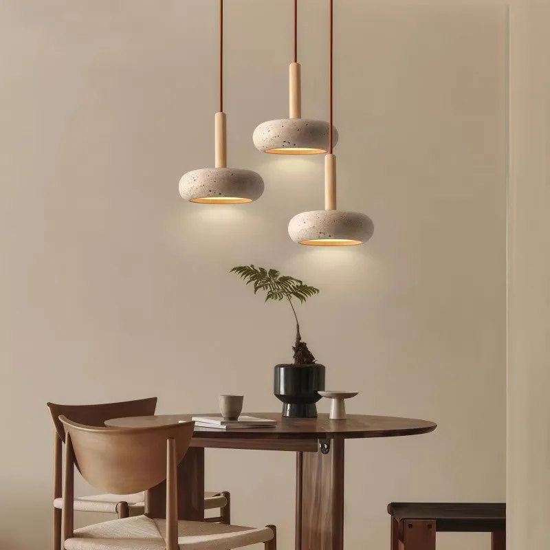 Traditional Japanese Round Wood Travertine Pendant Light G68