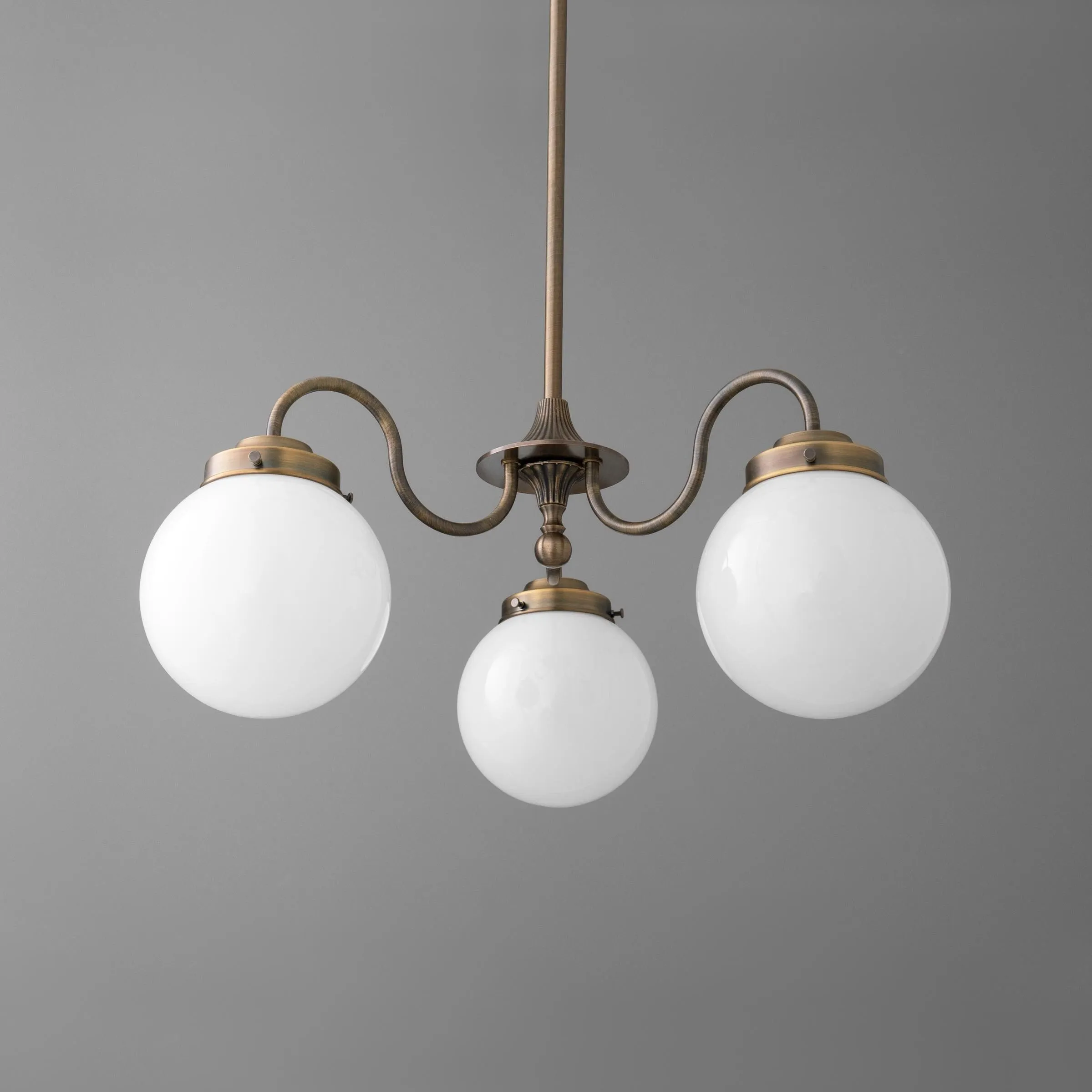 Glorica Glass Vintage Globe Chandelier - Brass 3-Light Frosted Glass Hanging Fixture T388