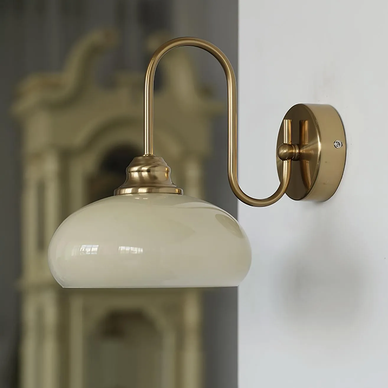 Bauhaus Wind Cream Glass Shade Metal Curved Pole Wall Sconce G45