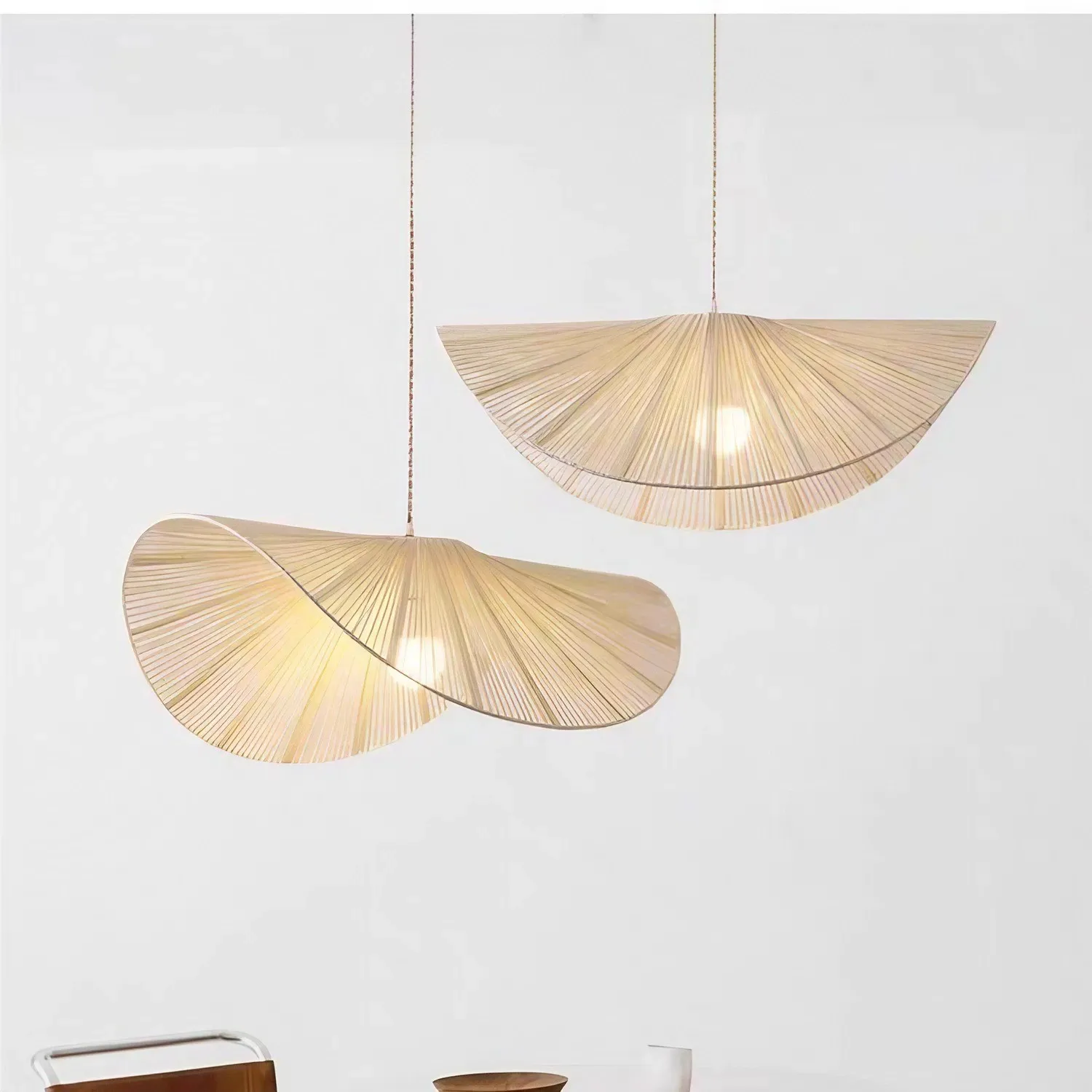 Wabi-Sabi Style Straw Hat Pendant Light For Living Room
