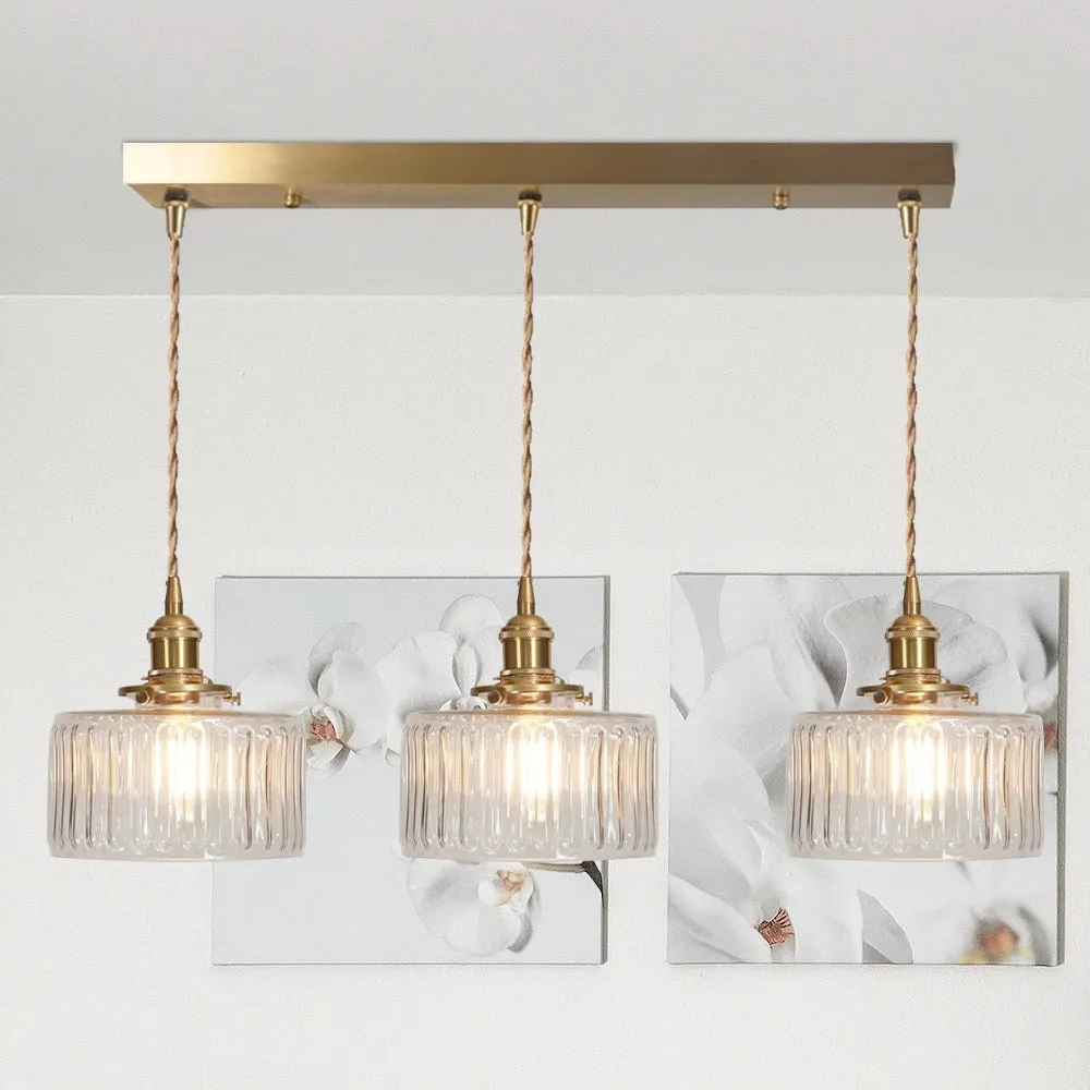 Vintage Cylinder Ribbed Glass Pendant Light S136