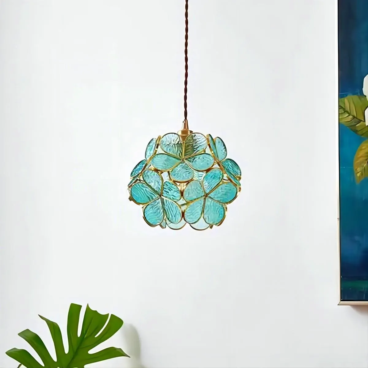 Nordic Brass Flower Petal Glass Pendant Light S10