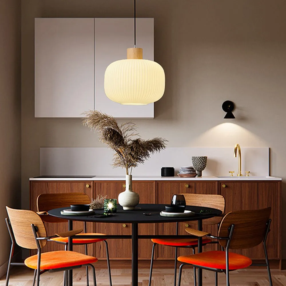 Nordic White Lantern-Like Glass Pendant Lamp M27