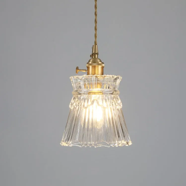 Traditional Japanese Brass Walnut Glass Ceramic Cylinder Conic Flower Bowl 1-Light Pendant Light For Dining Room T260