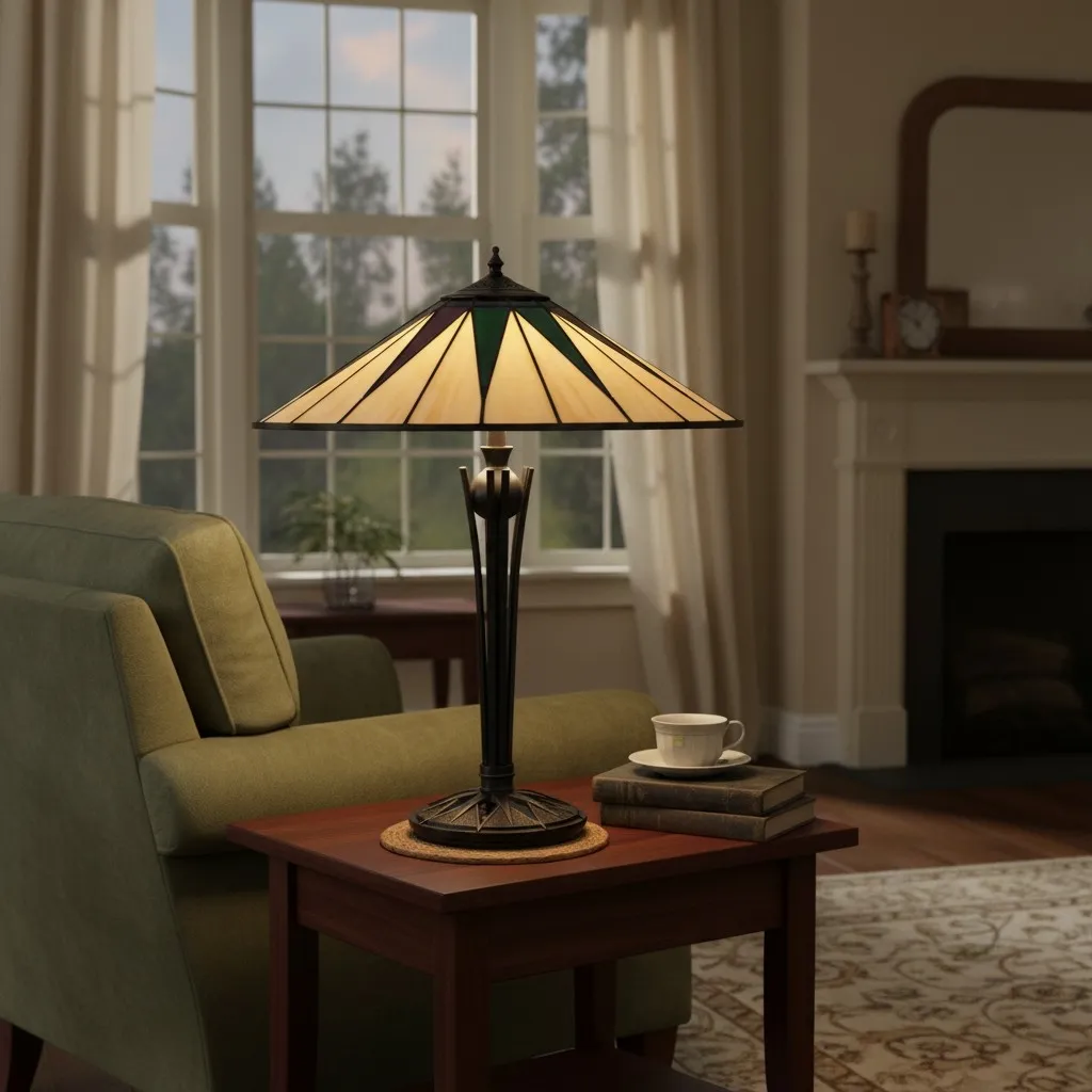 TF Dark Star Tiffany Style Geometric Shade Table Lamp for Bedroom and Accent Lighting T975