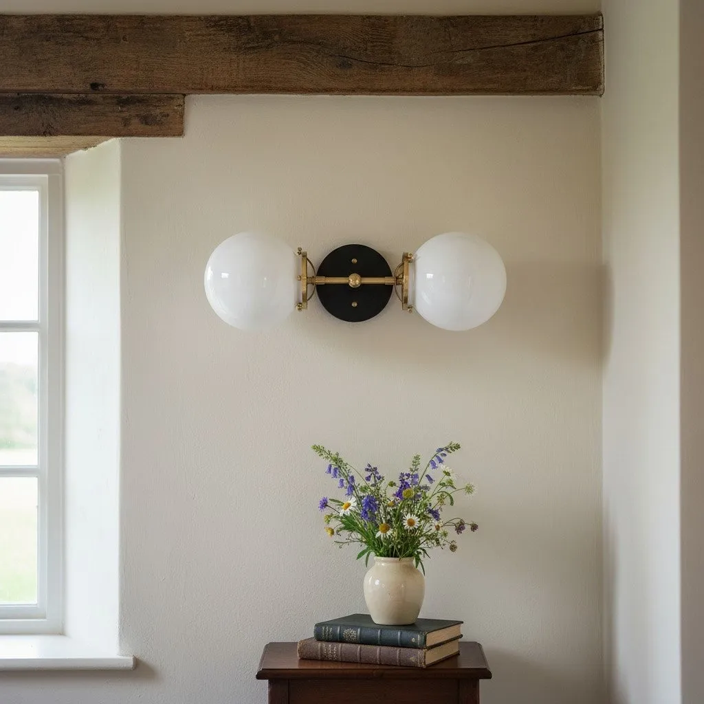 Lumio Globe Art Deco Vanity Light -  Opal Globe Bathroom Sconce T320