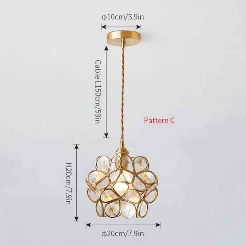 Nordic Brass Flower Petal Glass Pendant Light S10