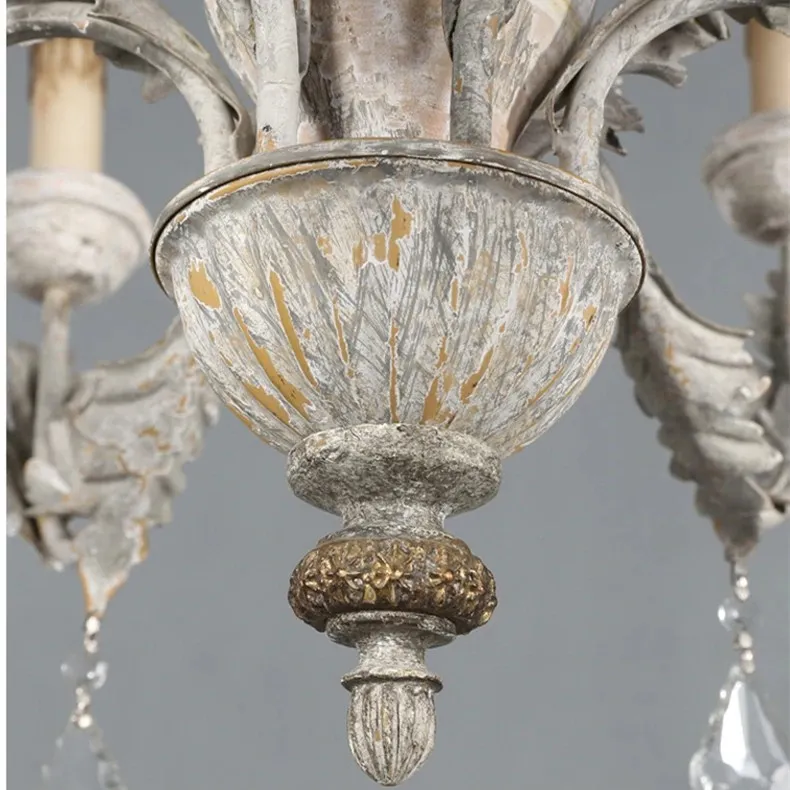 Wooden Iron Vintage Crystal Chandelier