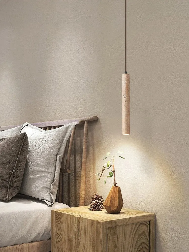 Japanese Wabi Sabi Yellow Travertine Cylinder 1-Light Pendant Light G33